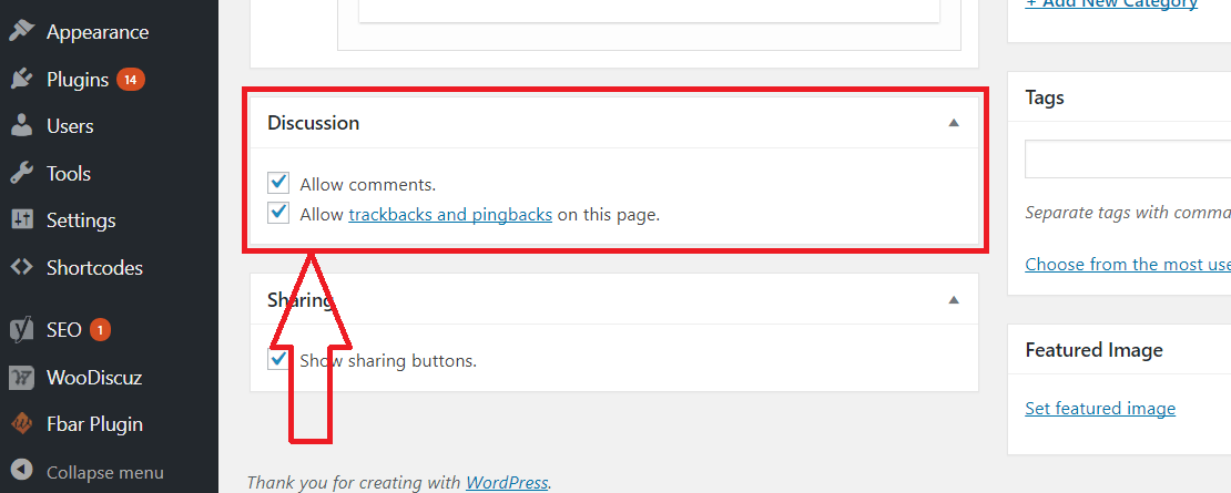 enable or disable comments on posts