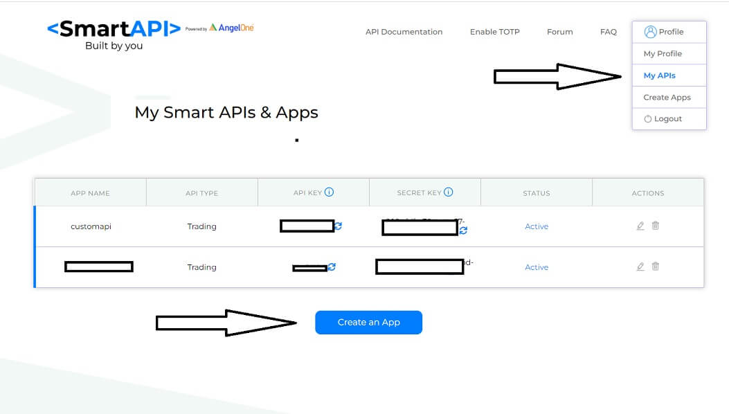 create an app in smartapi