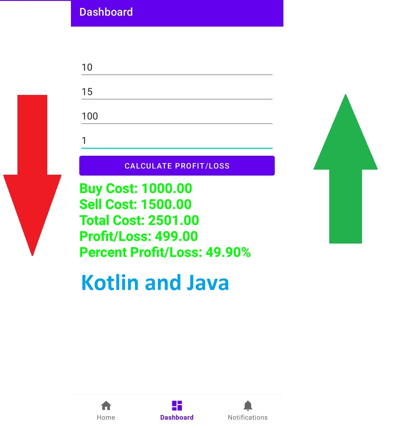 Kotlin + Java Android Code Stock Profit Loss Calculate [Full Source Code]