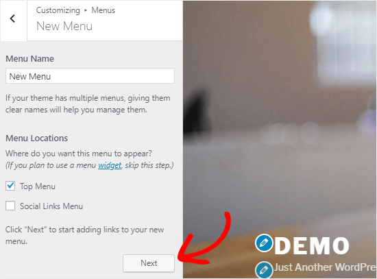Name You menu & save