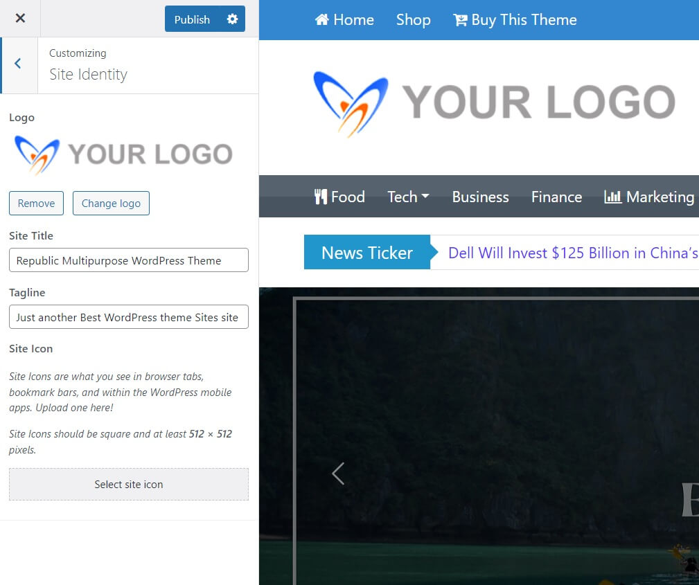 wordpress customizer site identity